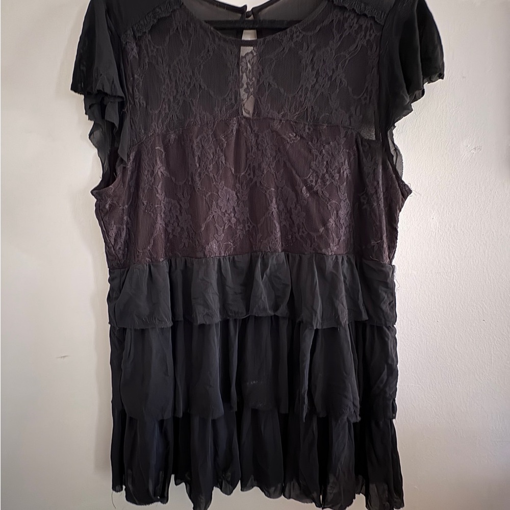 Torrid Black Lace Ruffle Blouse